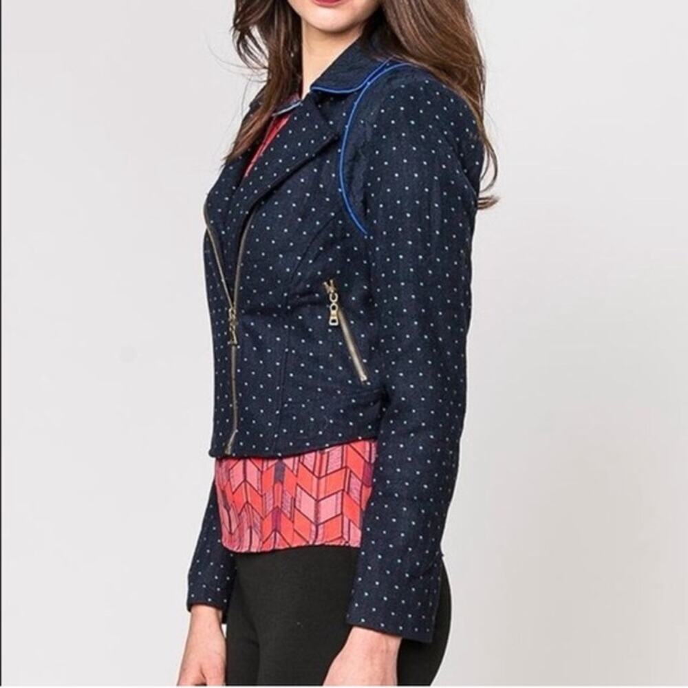 Flying Tomato Girl Next Door Lace Wool Polka Dot Short Moto Jacket Womens Size S - Picture 3 of 13